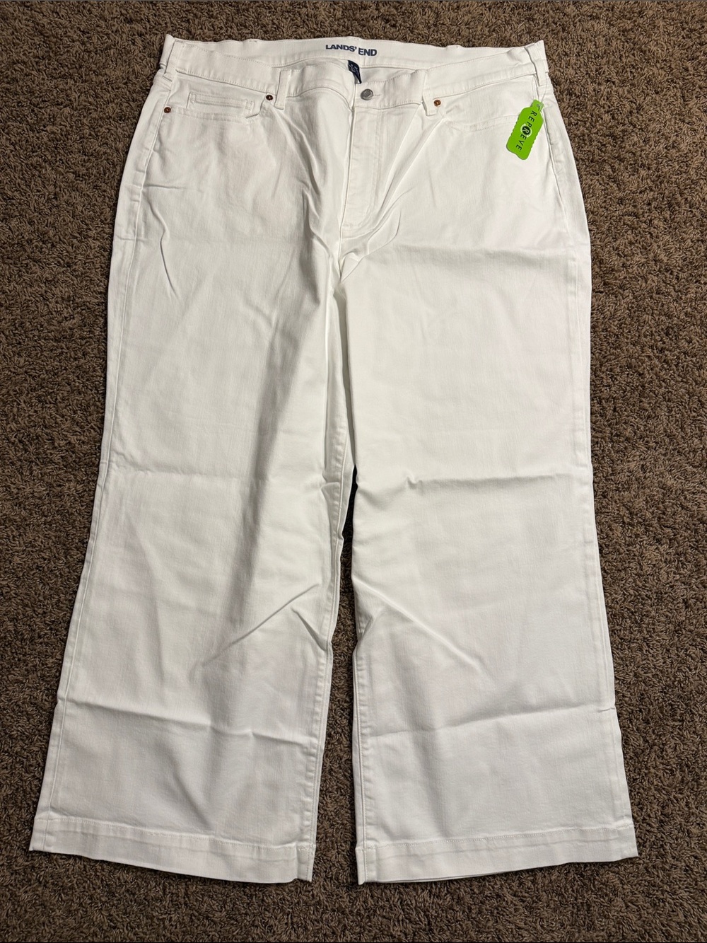 Lands' End White Wide-Leg Jeans with Navy Logo Print